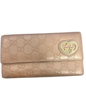 GUCCI Bifold Long Wallet Lovely Heart Signature Shima Leather Metallic